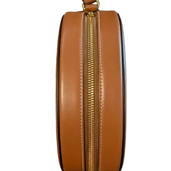 Celine Crossbody Oval Purse Cuir Triomphe in Textile and Calfskin Natural / Tan - Picture 10 of 13